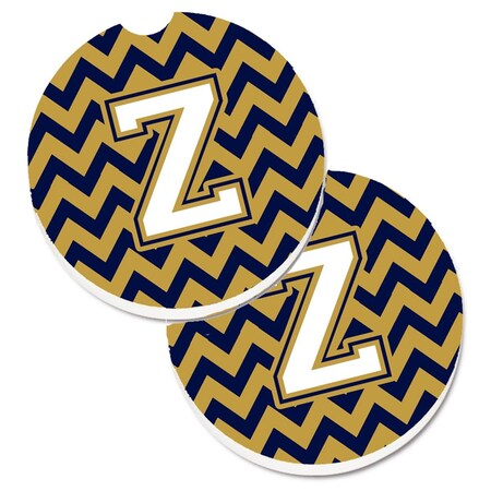 Carolines Treasures Letter Z Chevron Navy Blue and Gold Set of 2 Cup Holder Car Coaster CJ1057-ZCARC